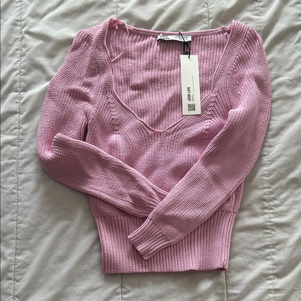 Pink V-Neck Knit Sweater